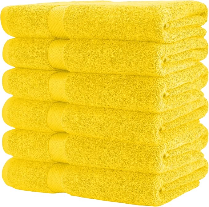 HERCULEAN Premium Bath Towels 24 x 48 Pack of 6 | Quick Dry and Highly Absorbent | 100% Cotton Terry Towels for Bathroom - Perfect for Shower - Pool and Spa - Luxury Soft Towels - Lemon Yellow