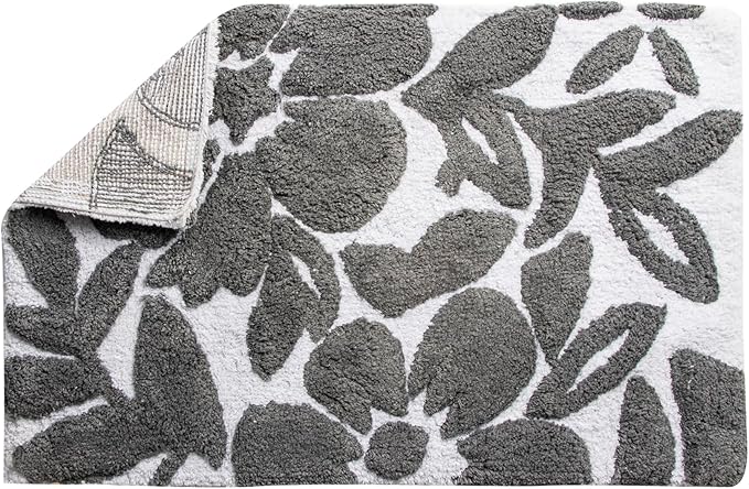 voyzz home Luxury 100% Cotton Spring Flower Bathroom Rug Mat, Extra Soft Thick Absorbent Tufted Bath Rugs, Machine Washable Plush Bath Mat for Bathroom, Shower, and Tub (20''x32'', Grey Leaf)…