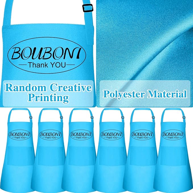 6 Pack Kids Apron Bulk with 2 Pockets Adjustable Chef Art Apron Kids Painting Aprons for Cooking Baking Painting Crafting Grilling Activity（Blue）