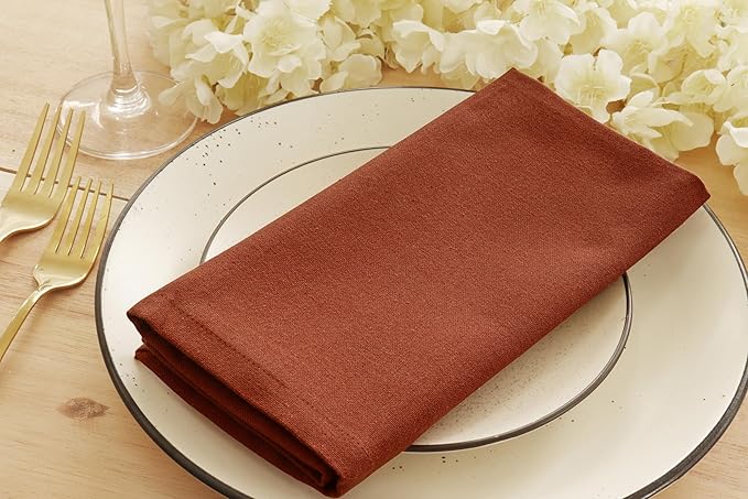 PurpleEssences Rust Set of 12 Cloth Dinner Napkins 100% Cotton 18x18 Inch - Soft Durable Washable - Ideal for Farmhouse Party Spring Easter Summer - Perfect Everyday Use Table Linen - Rust