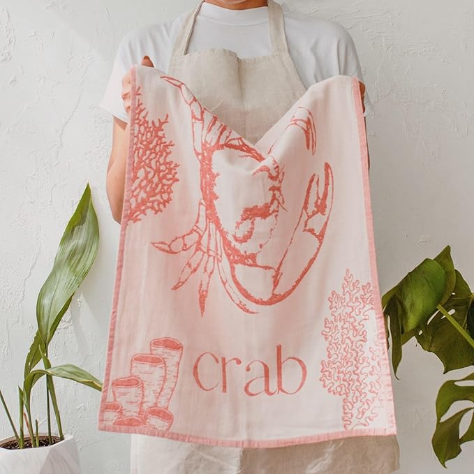 Nautical Kitchen Towels with Ocean-Themed Designs – 100% Turkish Cotton Jacquard Tea Towels with Octopus, Crab, Seahorse & Jellyfish Designs – Soft, Absorbent & Decorative Dishcloths (Sea Life)