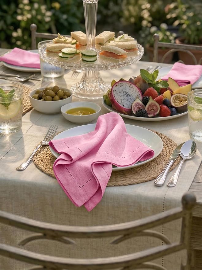 Palisa Pink Cotton Napkins Set of 4 | Premium Hemstitch Detailing Cloth Dinner Napkins 18x18 Inch | Soft Washable & Reusable Table Napkins for Everyday Use Weddings Parties Restaurants & Hotels