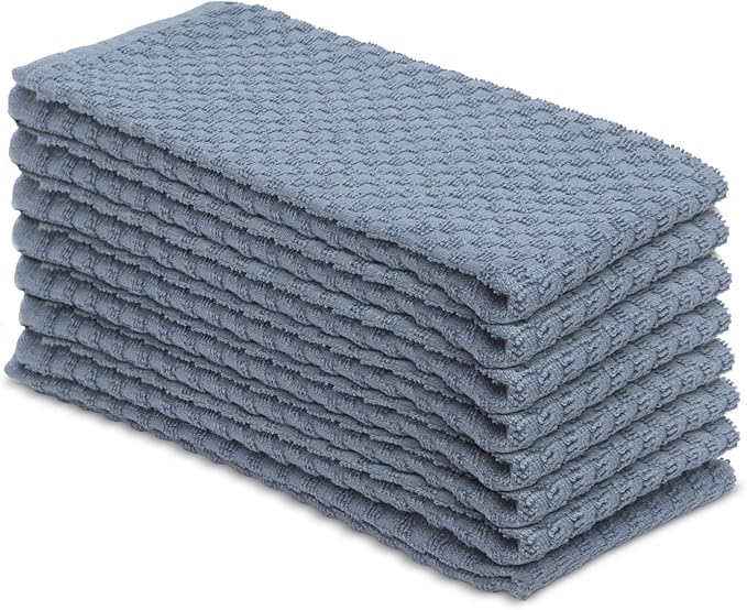 DG Collections Premium Dish Towels for Kitchen, 8 Pack, 15x25 Inch - 100% Cotton Kitchen Towels with Hanging Loop, Highly Absorbent, 400 GSM Bar Mop Cleaning Towels - Smoke Grey