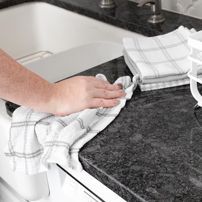 T-Fal Premium Waffle Dish Cloths: Highly Absorbent, Super Soft Long Lasting - 100% Cotton, 12"x13" Towel for Cleaning & Drying, (12-Pack), Gray