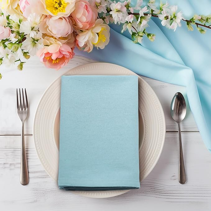 COTTON CRAFT Easter Cloth Napkins - Set of 8 Soft 100% Cotton Napkins - Reusable Lunch Brunch Dinner Napkins - Spring Summer Table Decor - Machine Washable - 17 x 17 inches - Serenity Blue