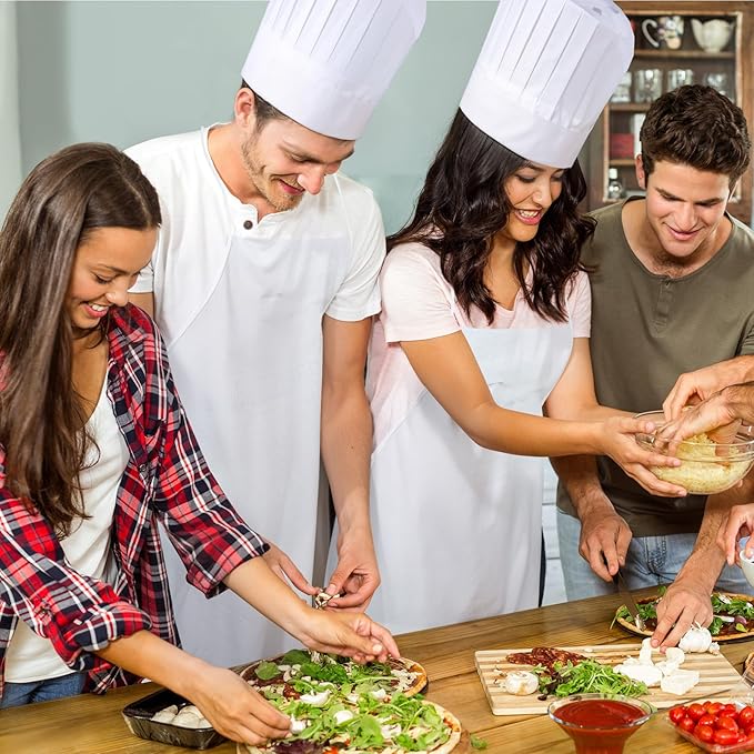 Coume Disposable Non Woven Apron Chef Hat Set, Adult Kitchen Aprons Adjustable Bakery Hats for Kitchen Cooking Baking