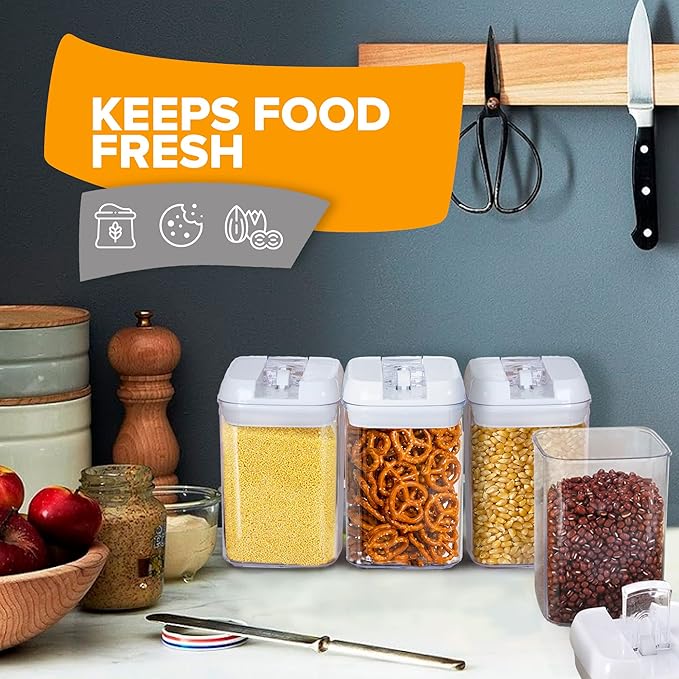 Cheer Collection Airtight Food Storage Containers, Kitchen Storage for Pantry, Set of 8 Food Containers with Lids Airtight, Pantry Storage Containers & Organizers with Lids, White