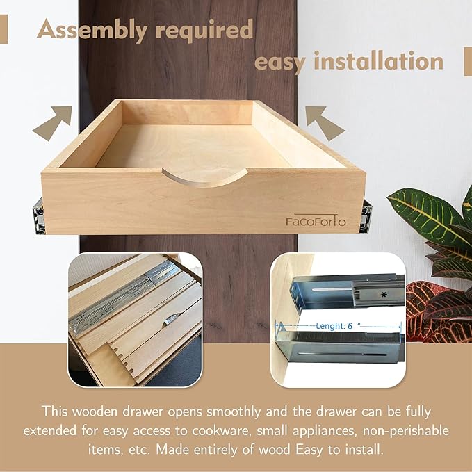Kitchen Cabinet Organizer, Fully Assembled Drawer Wood Pull Out Tray Drawer Box Cabinet Slide Out Shelve, Wooden Pull-Out Shelf (W27''×D21''×H3'')