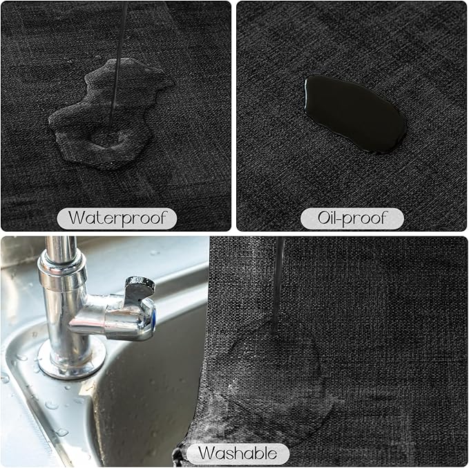 Romanstile Vinyl Placemats Set of 6-12x17 Inch, Reversible Waterproof Washable Non Slip Table Mats, Faux Leather Heat Resistant Wipeable Table Placemats for Dining/Party/Indoor/Outdoor, Grey-Black