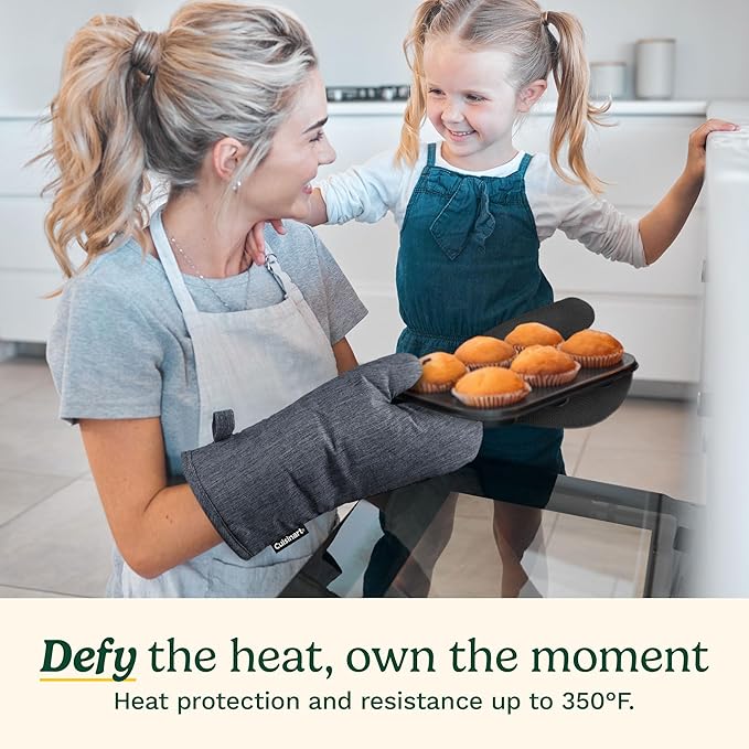 Cuisinart Kitchen Oven Mitts – Heat-Resistant Kitchen Mitts for Oven with Non-Slip Neoprene Palm, Long Cuff, and Cotton Filling – Durable Oven Gloves for Cooking, Baking, & Grilling (Chambray)