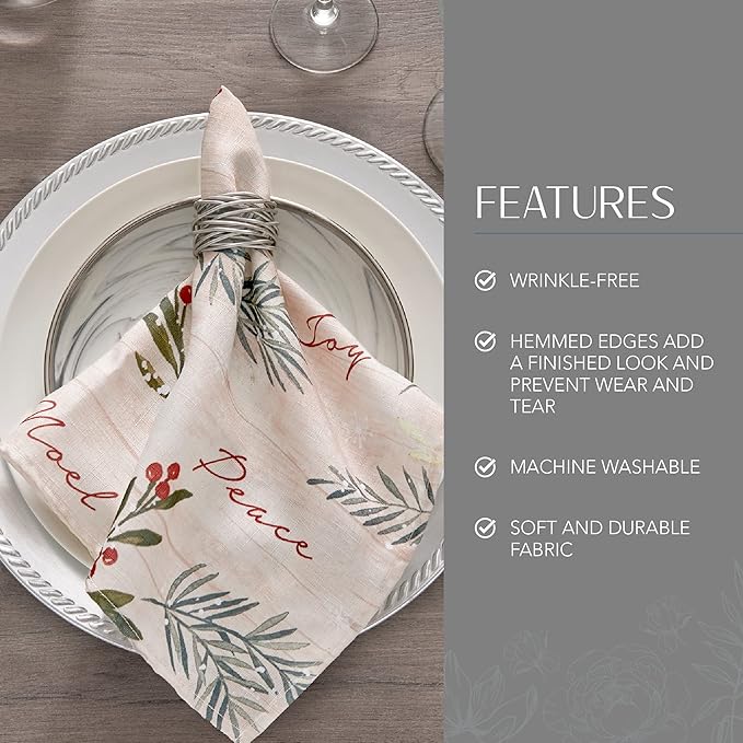 Elrene Home Fashions Holiday Tree Trimmings Fabric Napkins, Set of 4, 17 Inches x 17 Inches