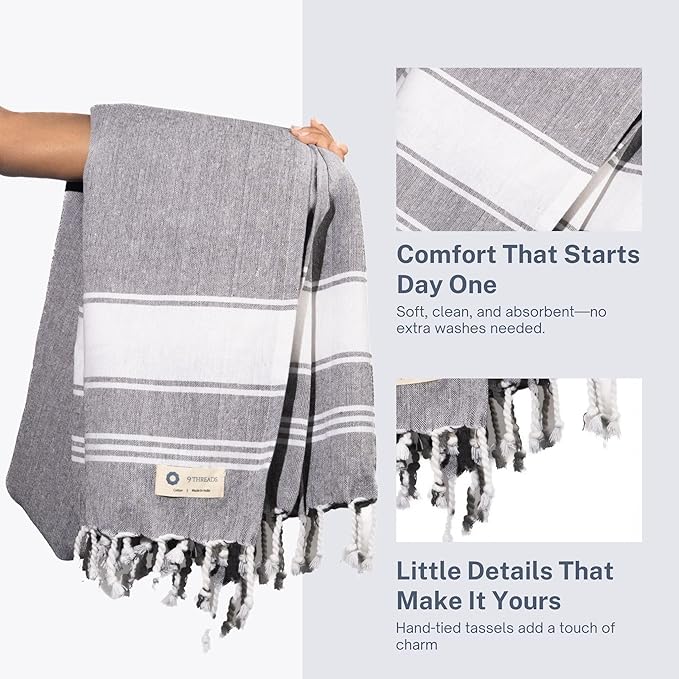 Cotton Turkish Beach Towel with Towels Oversized 36"x72" Pool Absorbent Extra Large Quick Dry Sand Travel Towel (Grey, 4 Pack)