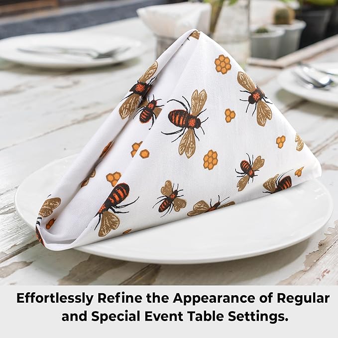 Urban Villa Cloth Napkins Honey Bee Print 100% Cotton Absorbent Dinner Napkins (Set of 6) Oversized 20x20 Inches Soft Durable Reusable Washable Ideal for Everyday Use Wedding Parties Premium Quality