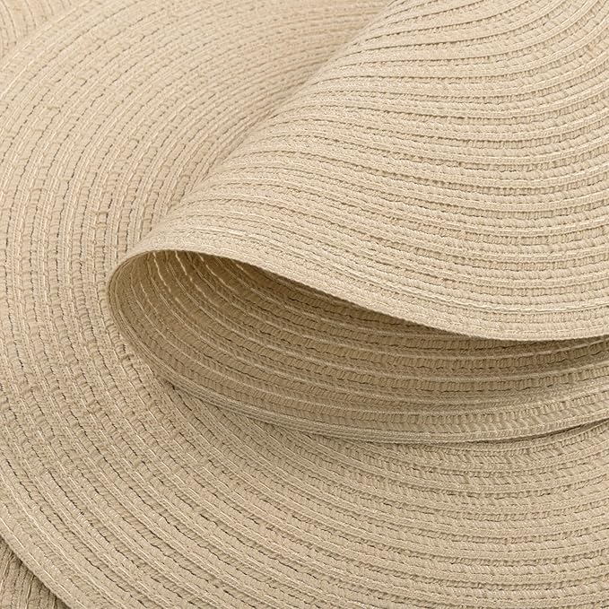 SHACOS 15 inch Round Braided Placemats Set of 4 Cotton Polyester Place Mats Washable Kitchen Dining Table Mats for Dinner Party Table Decor (Light Beige, 4)