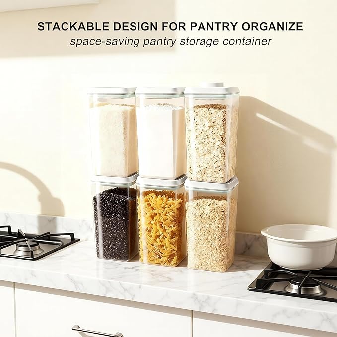 Pop Containers with Lids - Stackable Airtight Food Storage, Kitchen Pantry Storage Containers for Snacks Candy Salt Herbs Spices BPA-Free (4.2QT*4)