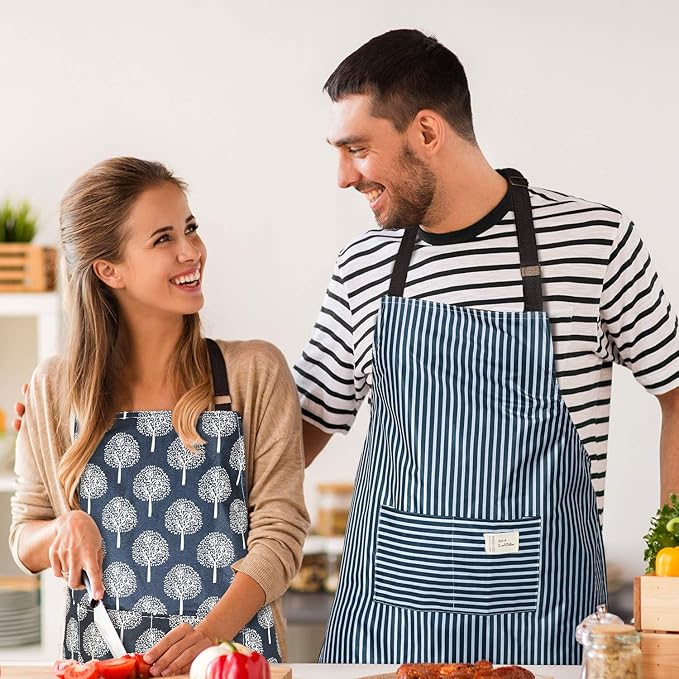 SATINIOR 3 Pieces Waterproof Bib Apron with 2 Pockets Adjustable Cooking Kitchen Apron for Women Men Chef BBQ Baking Cleaning