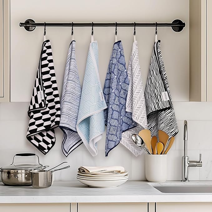 RECYCO Waffle Kitchen Towel Set of 2 - Quick Dry Microfiber Sustainable Dish Towels - Ultra Absorbent Reusable Cleaning Tea Towels - Lightweight Hand Towels,16”x 28”, Modern Maze