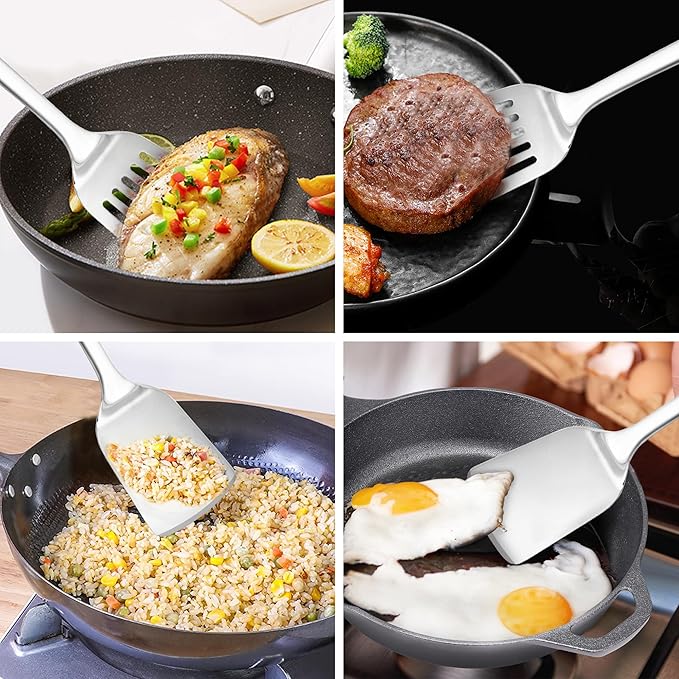 14-in Spatula Set, 18/0 Stianless Steel Heavy Duty Turner & Slotted Spatula, Kitchen Cooking Utensils Set, High Heat Resistant, Grilling Frying Serving Food, Pack of 2