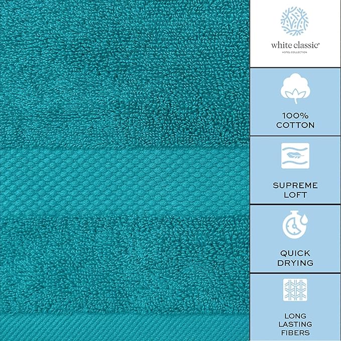 White Classic Luxury Aqua Hand Towels - Soft 100% Turkish Cotton | Highly Absorbent Hotel spa Bathroom Towel Collection | 16x30 Inch | Set of 6