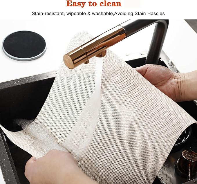Placemats Set of 8,Washable,Heat and Stain Resistant Indoor/Outdoor Place mats, Vinyl Woven Non Slip Table Mats for Restaurant Table Protection, PVC Table Placemats.(Beige White,8PCS)