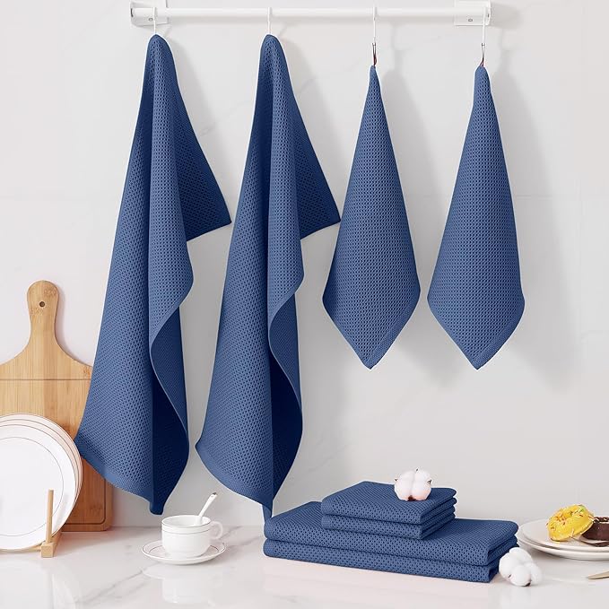 Homaxy 100% Cotton Kitchen Towels and Dishcloths Set, 12 x 12 Inches and 13 x 28 Inches, Set of 12 Bulk Kitchen Towels Set, Ultra Soft Absorbent Dish Cloths for Washing Dishes, Navy Blue