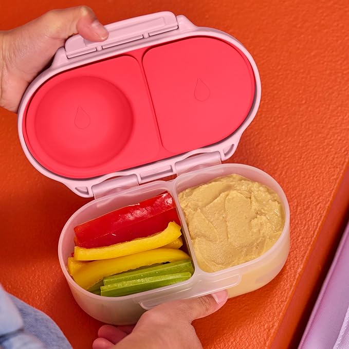 b.box Snack Box - Leakproof Mini Bento Box for Kids & Toddlers, 2 Compartment Snack Containers for Kids, Lunch Containers, Dishwasher Safe, BPA Free, PFAS Free, Ages 4m+, 1 3/4 Cup - Flamingo Fizz