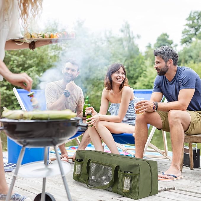 Grill Tool Storage Bag, Large Grill Utensil Storage Caddy with Pockets, BBQ Tools Storage Bag for Outdoor Camping (Green)