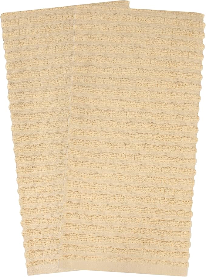 Ritz Royale Collection 100% Combed Terry Cotton, Highly Absorbent, Kitchen Towel Set, 13-3/4" x 12", 4-Pack, Solid & Checked, Latte