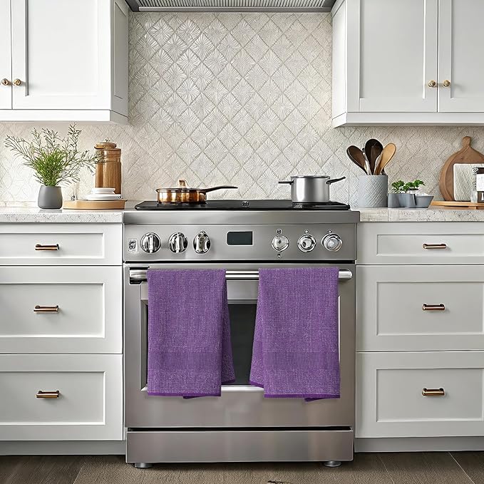 Mordimy Premium Kitchen Towels 6 Pack (18 x 28 Inches, Purple), Large Cotton Kitchen Hand Towel, Flat & Terry Dish Towels for Drying Dishes, Super Absorbent Tea Dishtowels Set with Hanging Loop