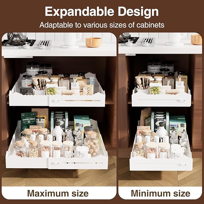 Pull Out Cabinet Organizer, Expandable Width (12"-18") and Depth (13.7"-23.6"),Pull Out Drawers for Cabinets, Slide Out Drawers for Kitchen Cabinets with Sturdy Metal Pull Out Shelves