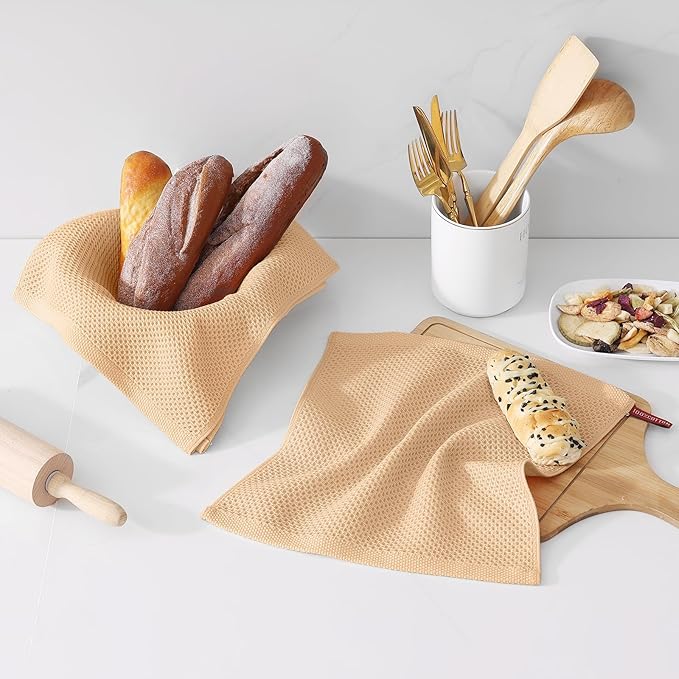Kitinjoy 100% Cotton Kitchen Dish Cloths (12 X 12 Inches, Apricot), 6 Pack Waffle Weave Ultra Soft Absorbent Dish Towels for Drying Dishes Quick Drying Kitchen Towels Dish Rags