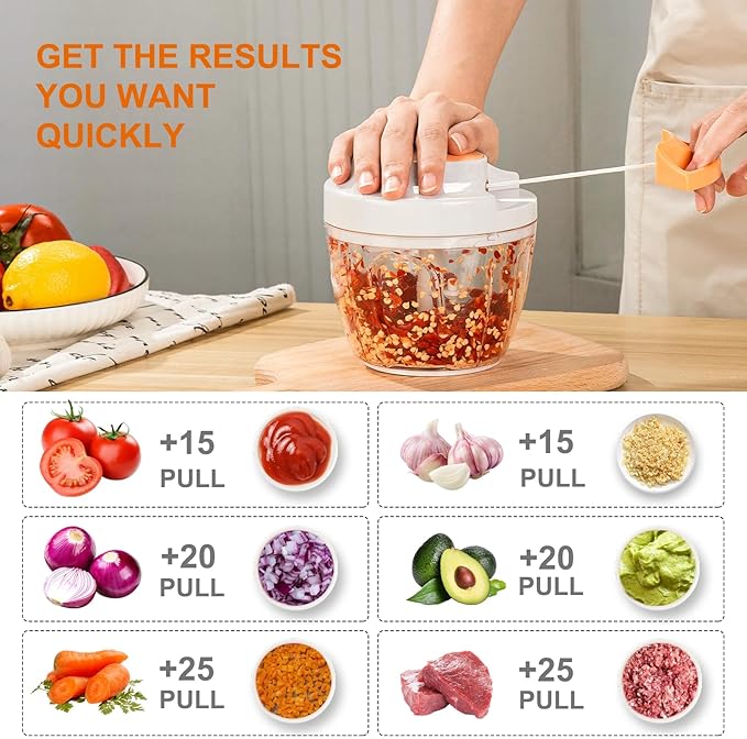 Manual Food Processor Vegetable Chopper, Portable Hand Pull String Garlic Mincer Onion Cutter for Veggies, Ginger, Fruits, Nuts, Herbs, etc., 650ml
