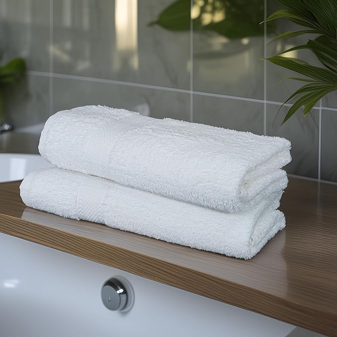 Premium Bath Towel Set, 24 x 48 Pack of 6 100% Cotton Terry Towels for Bathroom, Quick Dry, Highly Absorbent, Soft Feel, for Shower, Pool, Spa, Gym, Hand Towel for Daily Use - White