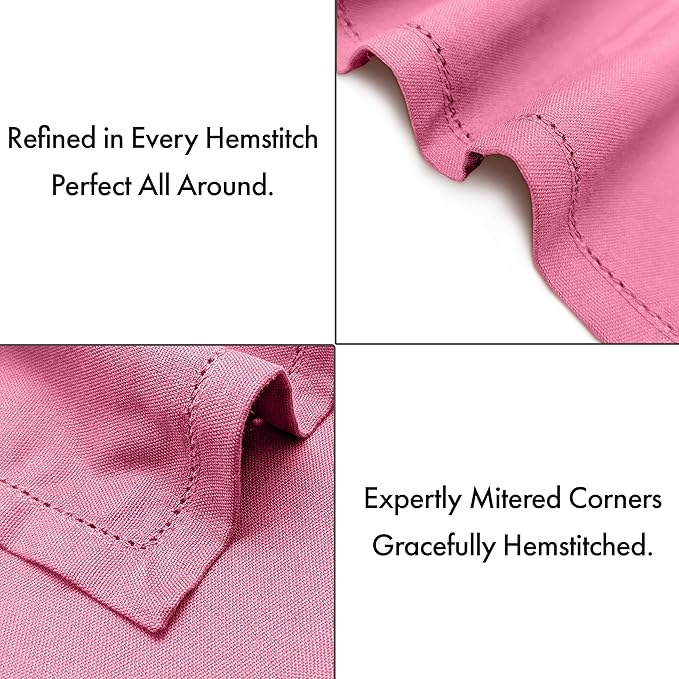 Ruvanti Cloth Napkins Set of 12, 100% Cotton High GSM 18x18 Inches, Hem Stitched Corners, Soft, Washable, Highly Durable & Absorbent, Perfect for Parties, Christmas, Thanksgiving Dinners – Pink