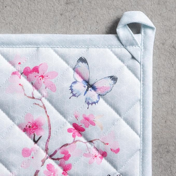 Maison d' Hermine Pot Holders 100% Cotton Heat Resistant Potholders 8" x 8" Hot Pads with Loop Cooking Baking Gifts for Mothers Day Handling Hot Pans Spring/Summer (Pack of 2, Blossoms in Spring)