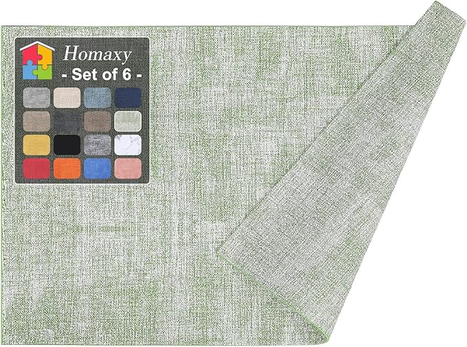 Homaxy Faux Leather Heat Resistant Placemats for Dining Table Set of 6, Waterproof Wipeable Washable PU Table Mats, Easy to Clean Anti-Slip Place Mats, 11.8" x 17", Grass Green