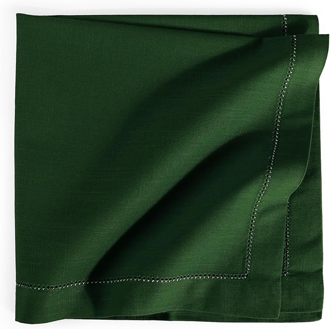 FINGERCRAFT Cloth Napkins, Hemstitch Napkins Cloth, 20x20 Inch Generous Golden Zari Picot Hem, Mitered Corner, Premium Quality Perfect for Parties Dinners Weddings Set of 12 Christmas Color Eden Green