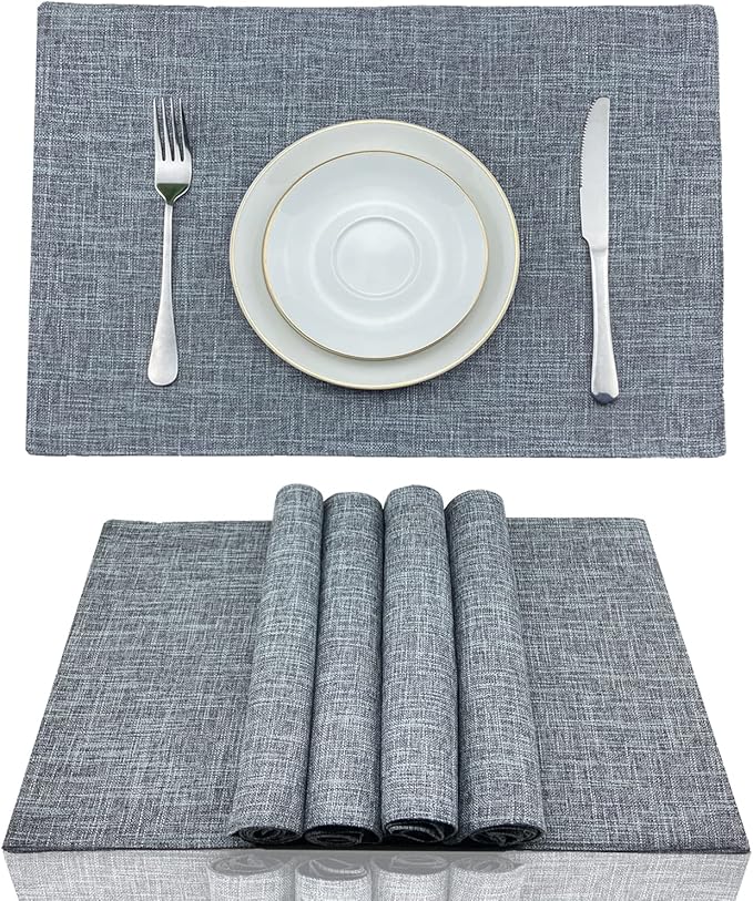 Weabetfu Cloth Placemats Set of 6 Heat Resistant Dining Table Placemmats Cotton Linen Machine Washable Kitchen Table Mats Wrinkle Free Thick Fabric Place Mats,Easy to Clean,13" x 19" Gray