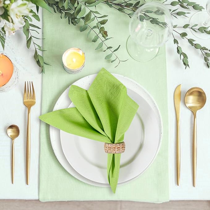 NATURALCRAFT Cloth Napkins Set of 12 Cotton Linen18x18 inch Washable Easter Napkins Cloth - Soft Durable Reusable - Ideal for Hotel Hotel Farmhouse Party Wedding Everyday Use Kitchen Leaf Green