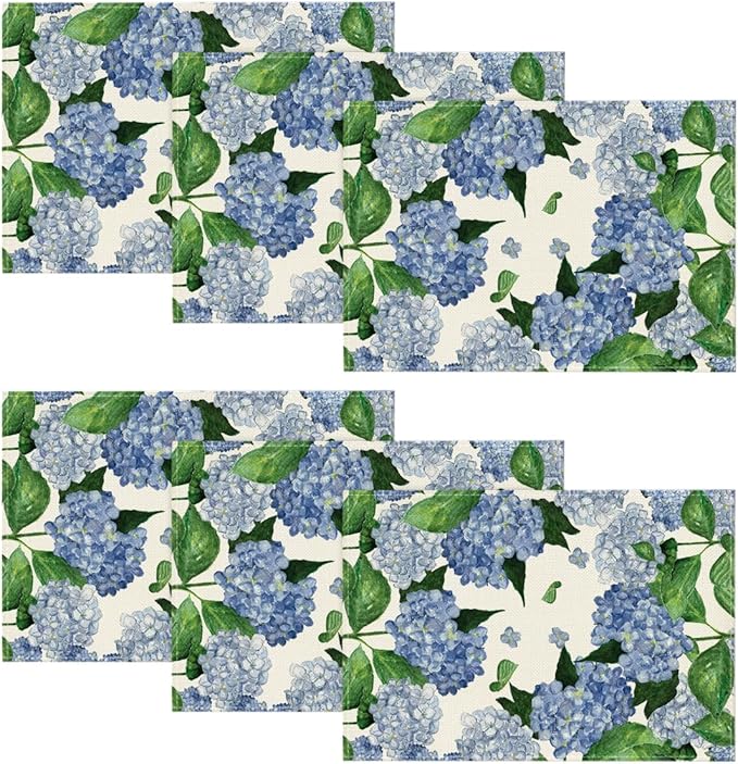 Artoid Mode Watercolor Hydrangea Summer Placemats Set of 6, 12x18 Inch Seasonal Spring Table Mats for Party Kitchen Dining Decoration