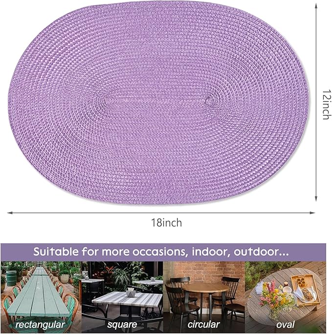 AHHFSMEI Placemats Set of 6 for Dining Table Washable Woven Non-Slip 18x12 inches Placemat Heat-Resistant Durable Table Mats for Dining Table Easy to Clean(Lavender Purple)