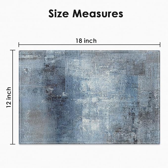 Emvency Farmhouse Placemats Set of 6,12x18 Inch Linen Rectangular Place Abstract Blue Vintage Modern Navy Table Mats for Indoors & Outdoor Home Party Kitchen Dining Decoration