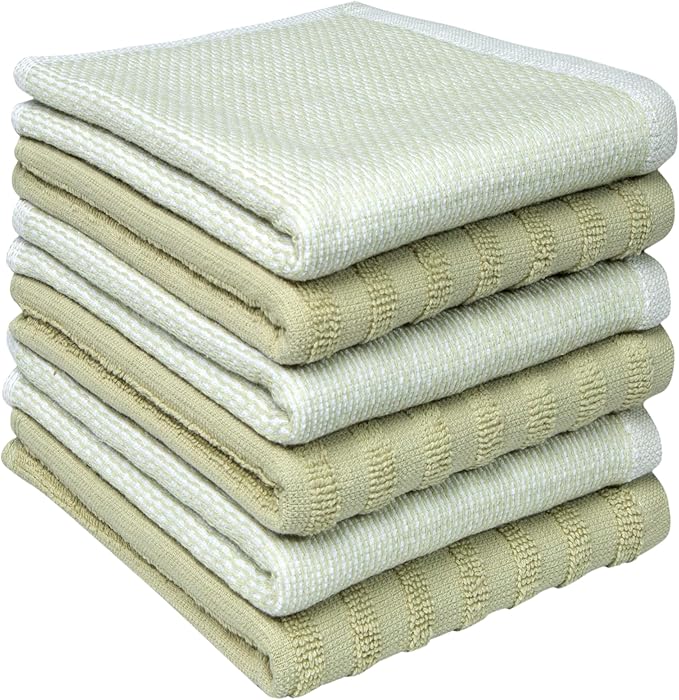 Bumble Premium Dish Cloths 13"x13" (6 Pack) | 100% Natural Ring Spun Cotton | 400 GSM | Highly Absorbent & Soft |Yarn Dyed & Solid Dyed Terry Dish Cloth Set - Sage
