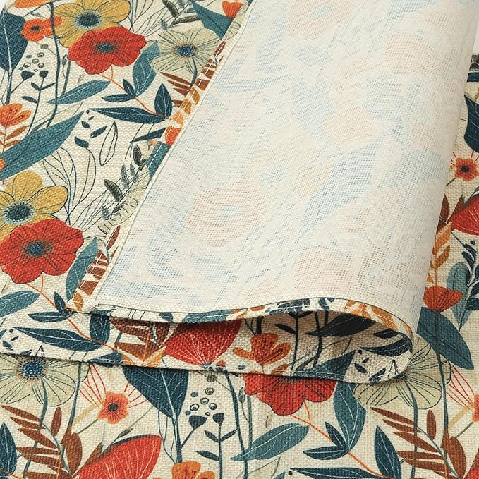 comfoyar Boho Colorful Flower Placemats Set of 4, 12x18 Inch Non-Slip Linen Watercolour Floral Place Mats, Washable Absorbent Rectangular Vintage Table Mats for Kitchen Dining Party Table Decoration
