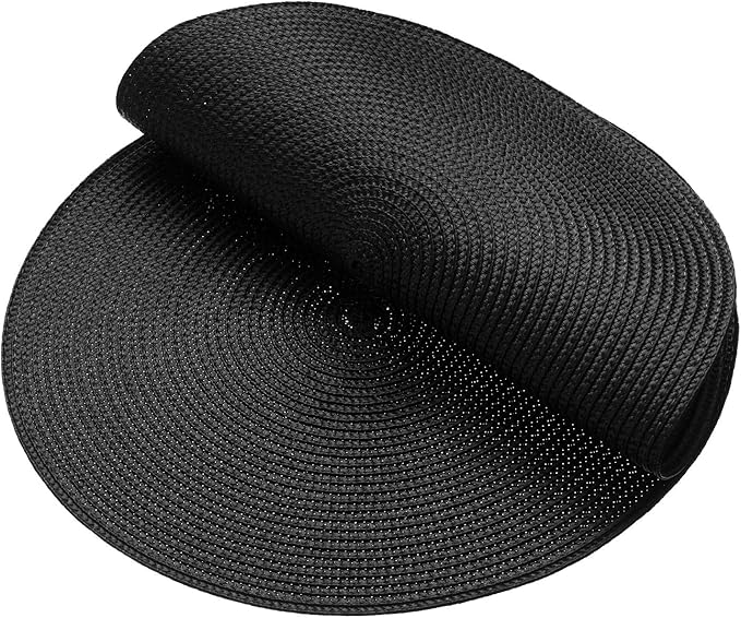 AHHFSMEI Round Placemats Set of 4 Heat Resistant Washable Non-Slip Woven Braided Table Mats for Dining Table Kitchen & Home Decor (Black,4)