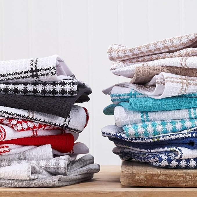 T-Fal Premium Waffle Dish Cloths: Highly Absorbent, Super Soft Long Lasting - 100% Cotton, 12"x13" Flat Waffle Dish Towel for Cleaning & Drying Dishes, (4-Pack), Neutral