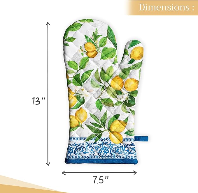 Maison d'Hermine Oven Gloves 100% Cotton Oven Mitt 7" x 13" with Loop Heat Resistant BBQ Cooking Gloves Baking Grilling Gifts for Mothers Day Spring/Summer (Pack of 1, Cedrat)