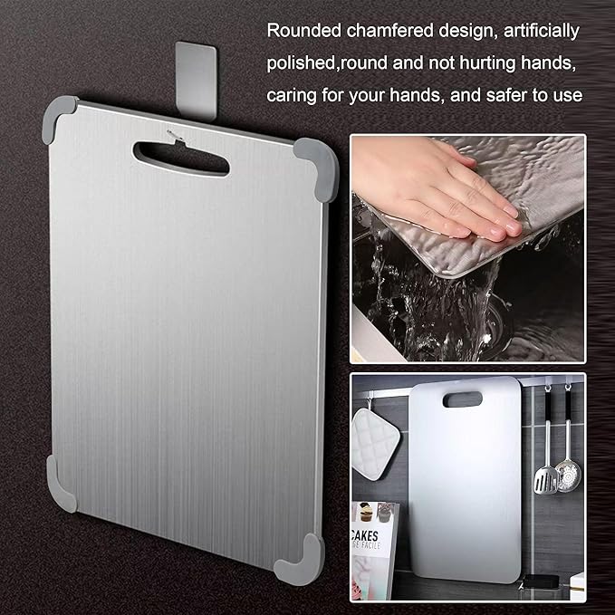 Titanium Cutting Board, 2026 New Upgrade 100% Pure Titanium Cutting Boards for Kitchen, Latest Thickened Version Thickness 0.06IN, Double-Sided Available Belt Guard Angle (14.8IN X 9.8IN)