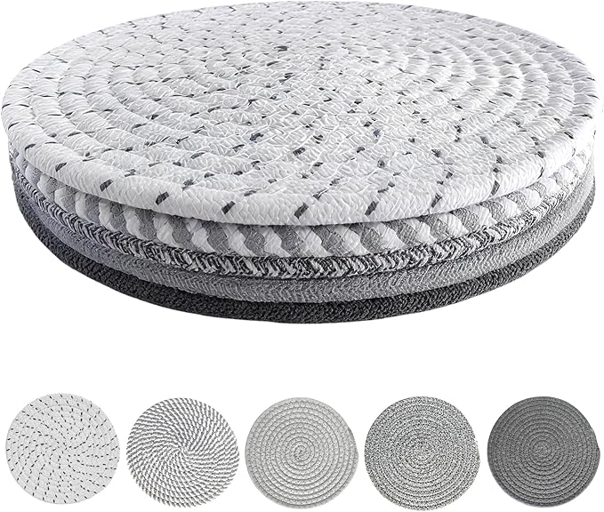 CATIFLIN 8 Inch Heat Resistant Trivets for Hot Dishes, 5-Pack Cotton Woven Pot Holders & Hot Pads Set – Kitchen Countertop & Table Protector, Home Essentials Decor