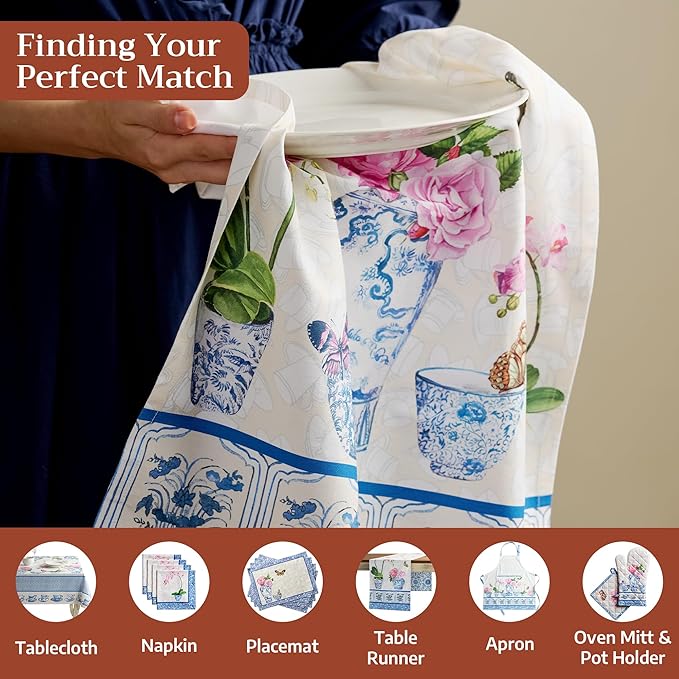 Maison d' Hermine Kitchen Towels Set of 3 100% Cotton 27.50" x 20" Reusable Cloth Tea Dish Towels Absorbent with Hanging Loop for Kitchen Gifts for Mothers Day Spring/Summer (Canton)
